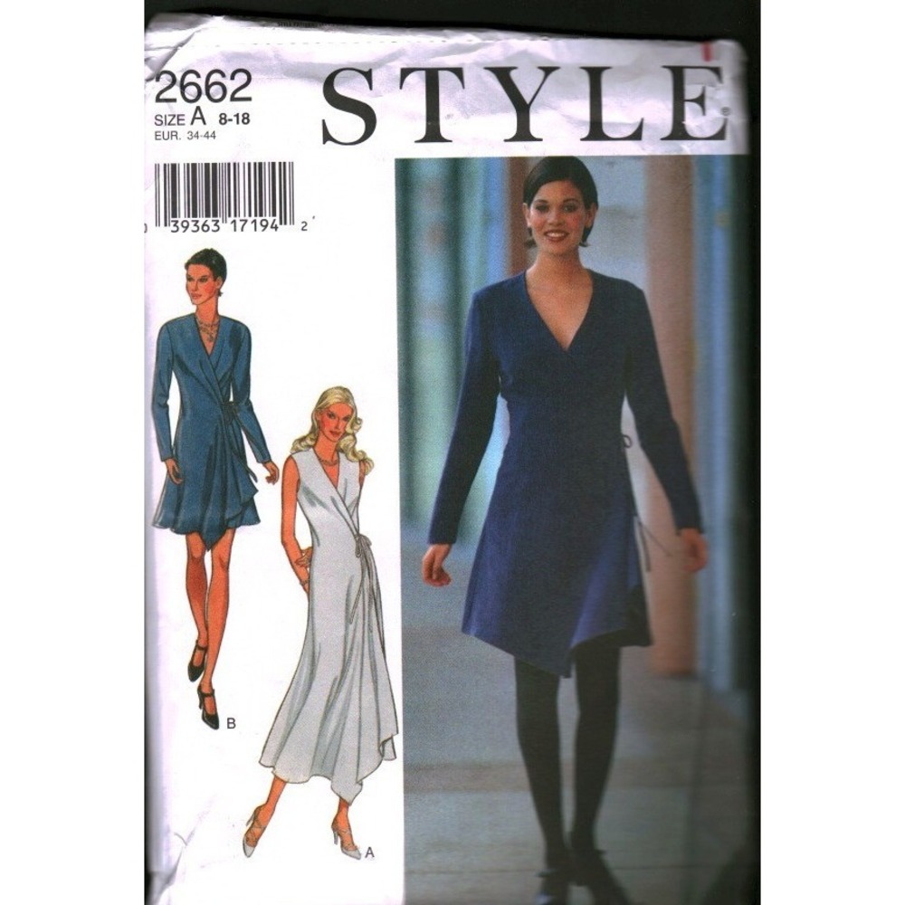 Style 2662 Sewing Pattern Misses Wrap Dress V-Neck Maxi Knee Length Size 8-12